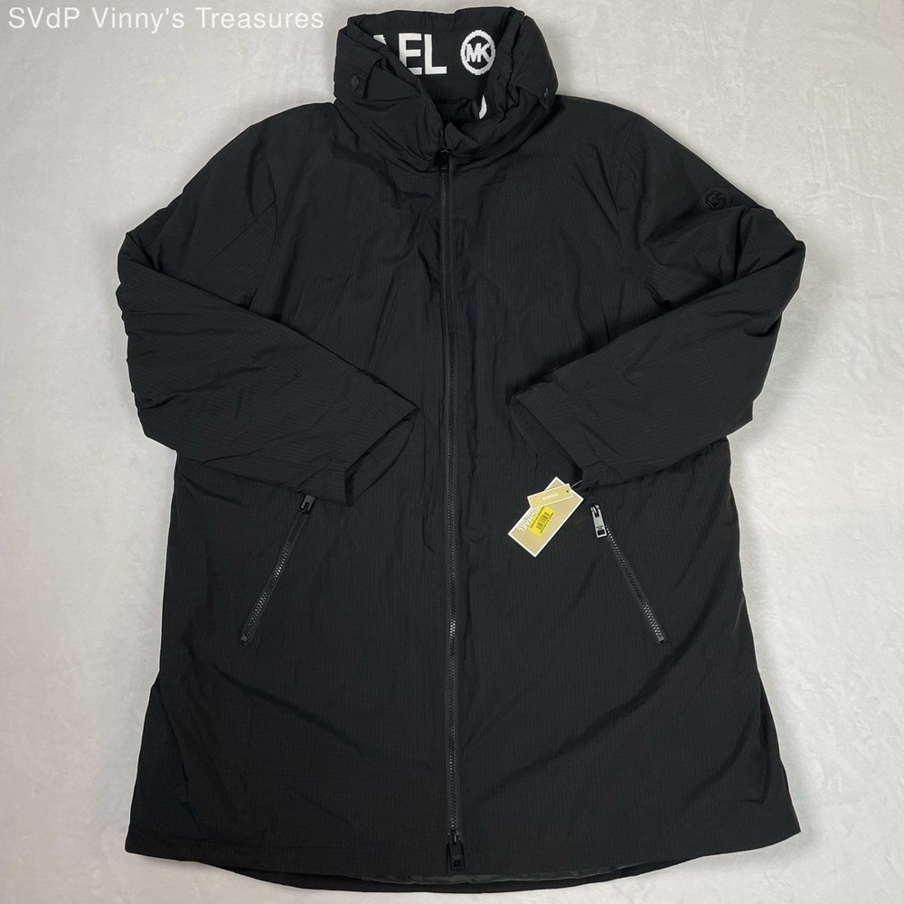 Michael Kors Women's Black Insulated Jacket Retractable Hood Zip Up NWT Sz 2X